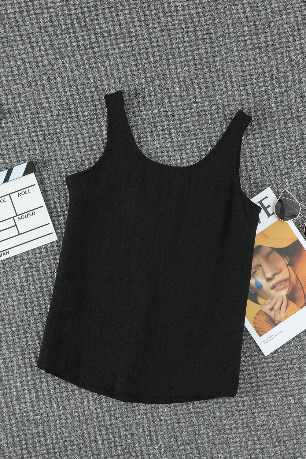 White Scoop Neck Loose Fit Button Front Tank Top for Women