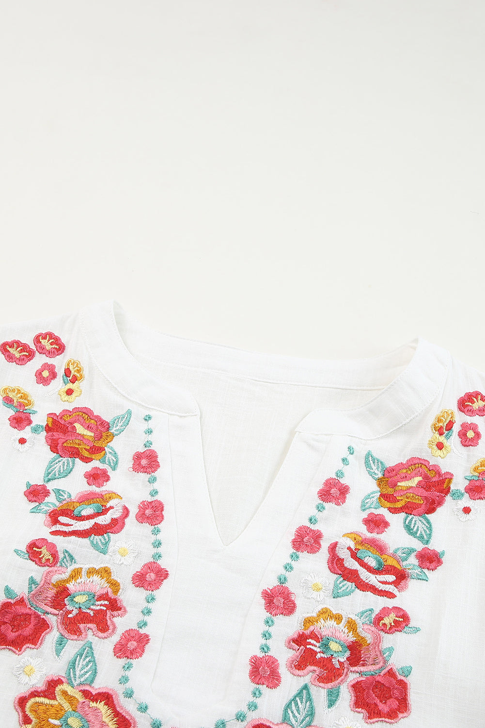 Black Floral Embroidered Boho Ruffle Puff Sleeve Blouse