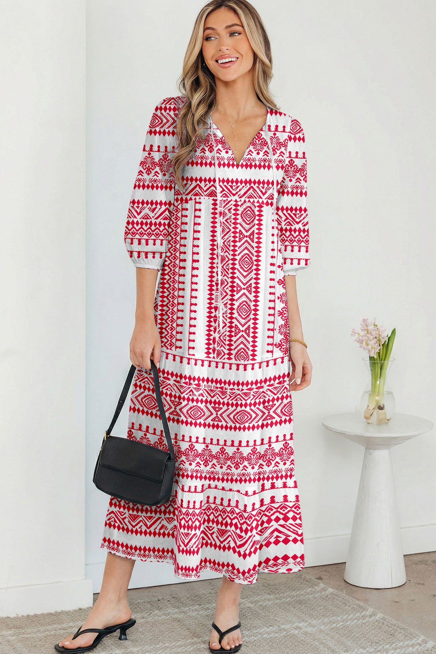 Sky Blue Boho Printed Half Sleeve Maxi Dress - Kustom Kreations Goods