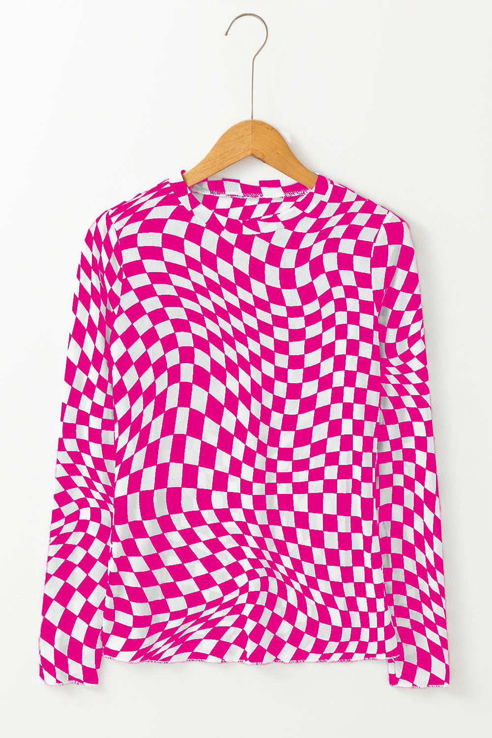 Black Checkered Pattern Mesh Long Sleeve Top - Kustom Kreations Goods