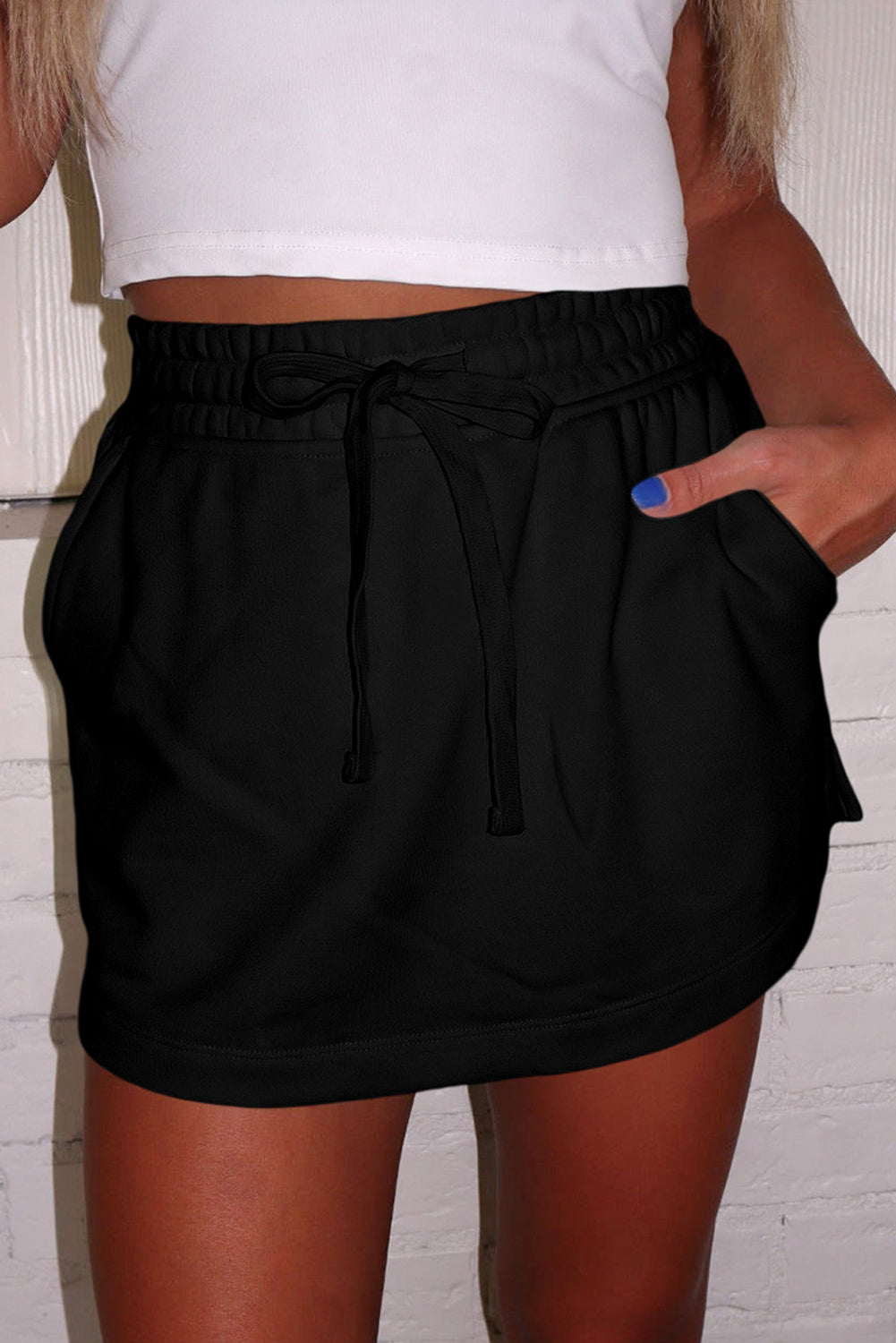 Light Grey French Terry Drawstring Mini Skort with Pockets - Kustom Kreations Goods