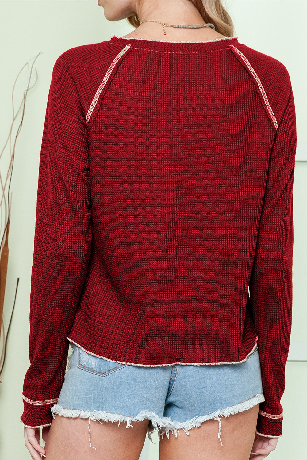 Brown Textured Crewneck Long Sleeve Top