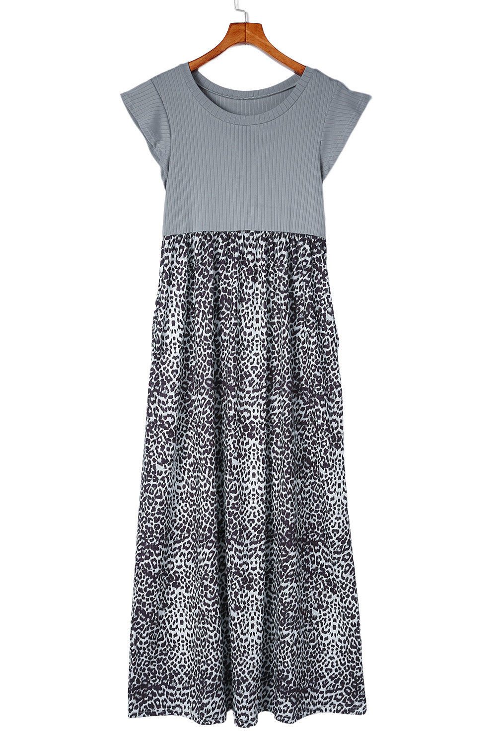 Black Leopard Print Casual Cap Sleeve Pocket Dress
