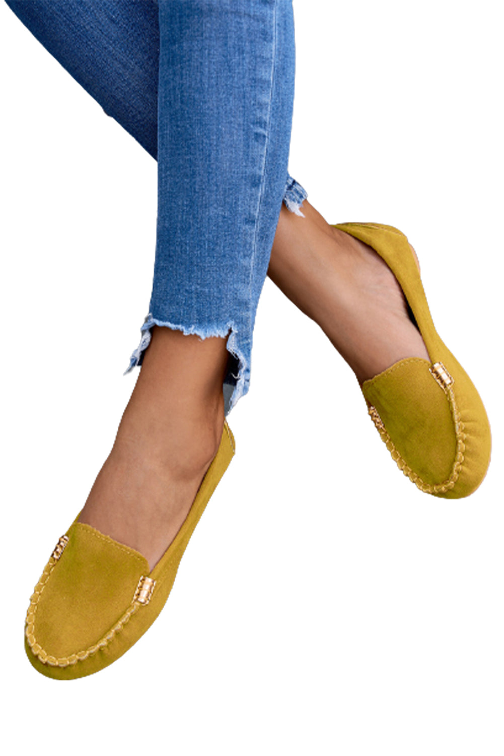 Yellow Mustard Slip On Flat Suede Loafers