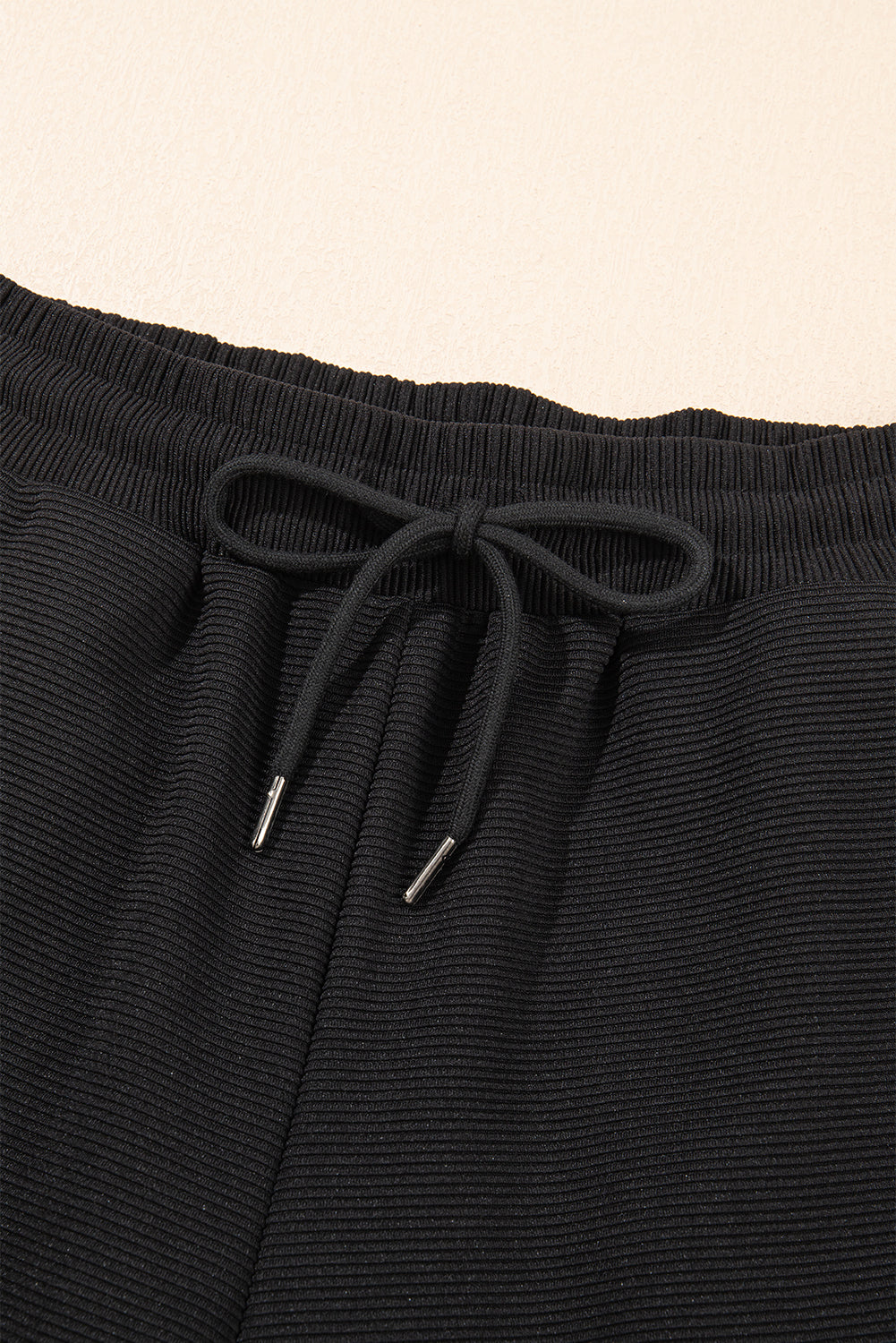 Black Textured Ruffle Sleeve Zipped Top and Wide Leg Pants Set - Kustom Kreations Goods