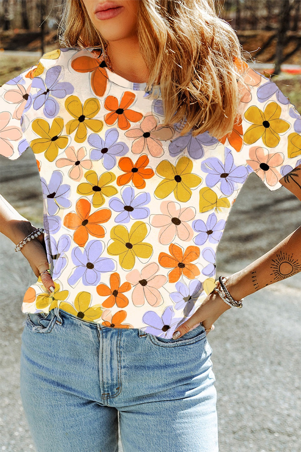 Printed Round Neck Short Sleeve T-Shirt