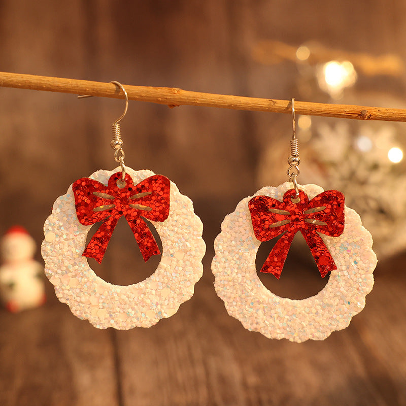 PU Leather Sequin Wreath Shape Earrings