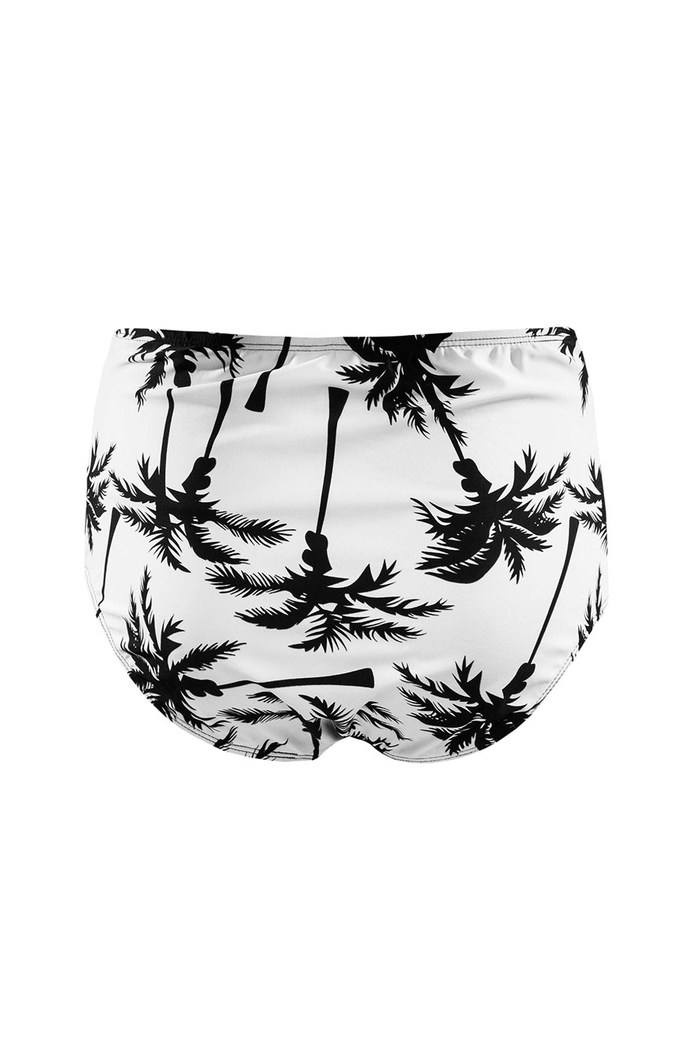 Black & White Tropical Print Tassel High Waist Swimsuit