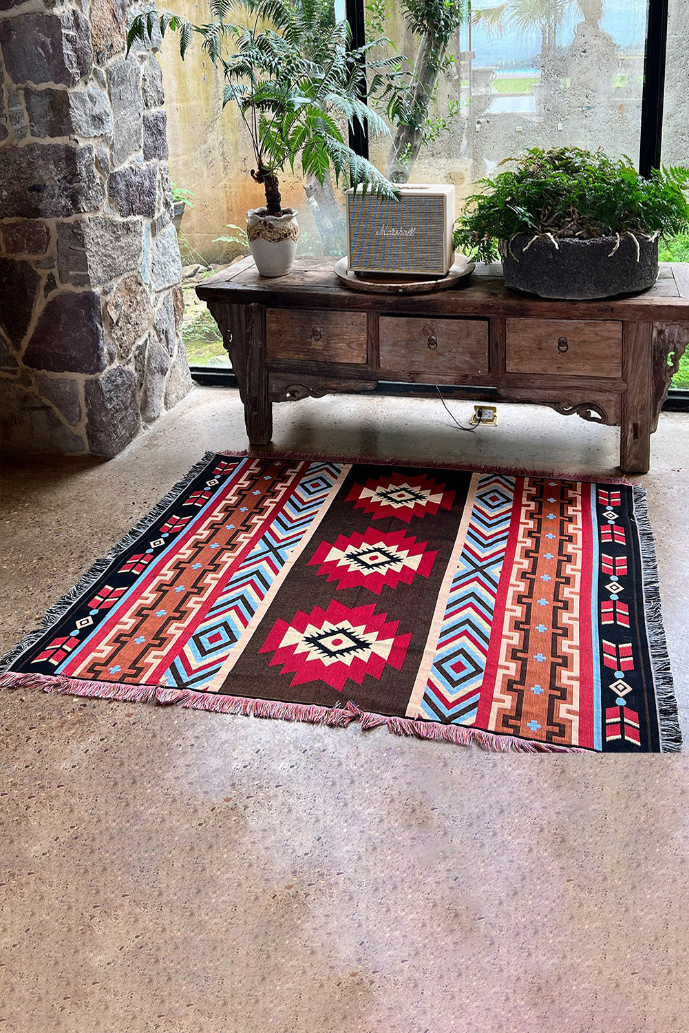 Bright White 130*160 Geometric Print Tassel Blanket