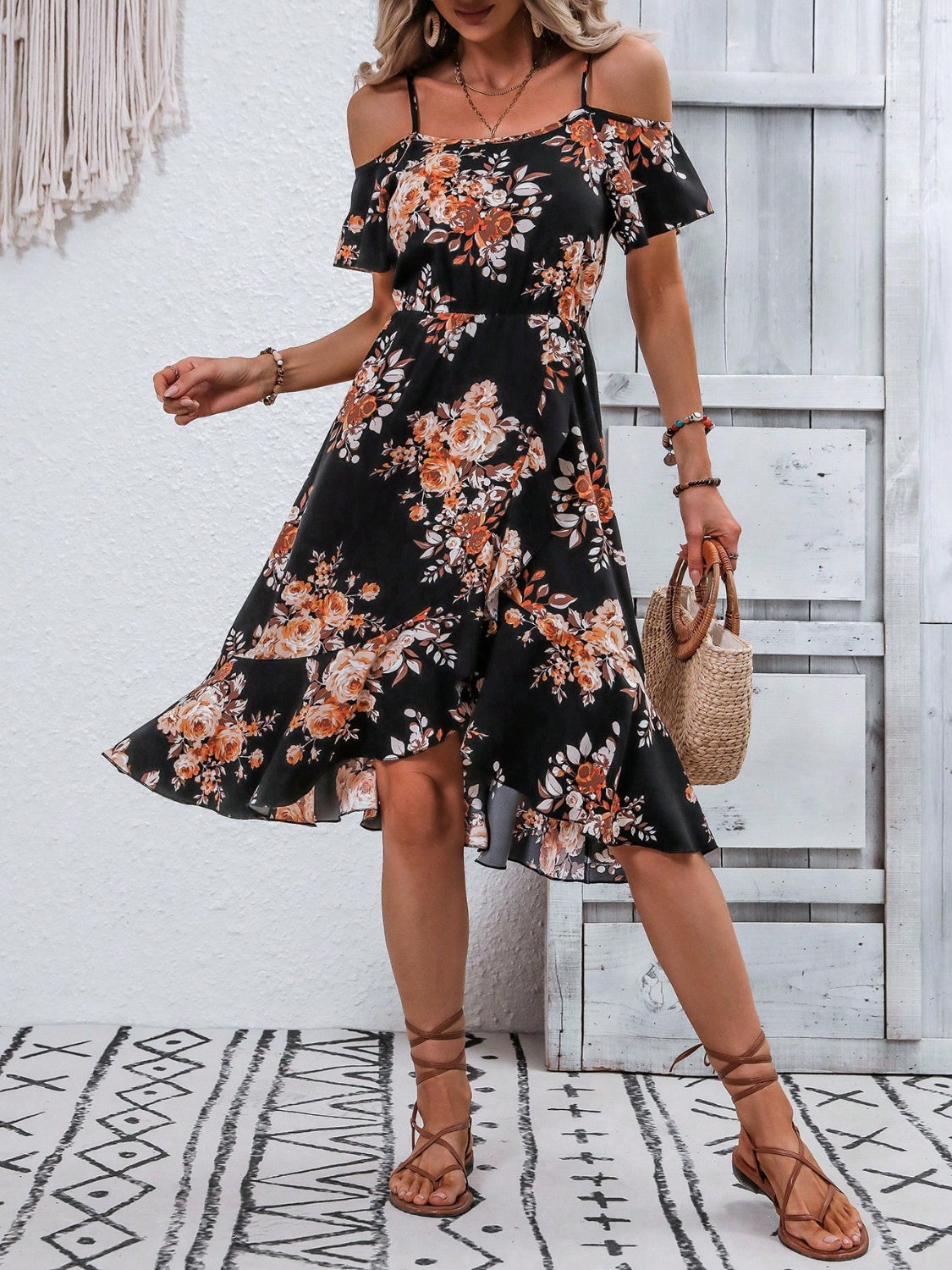 Printed Short Sleeve Mini Cami Dress