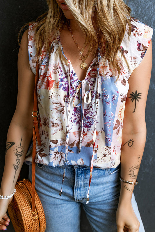Multicolour Frill V Neck Floral Top