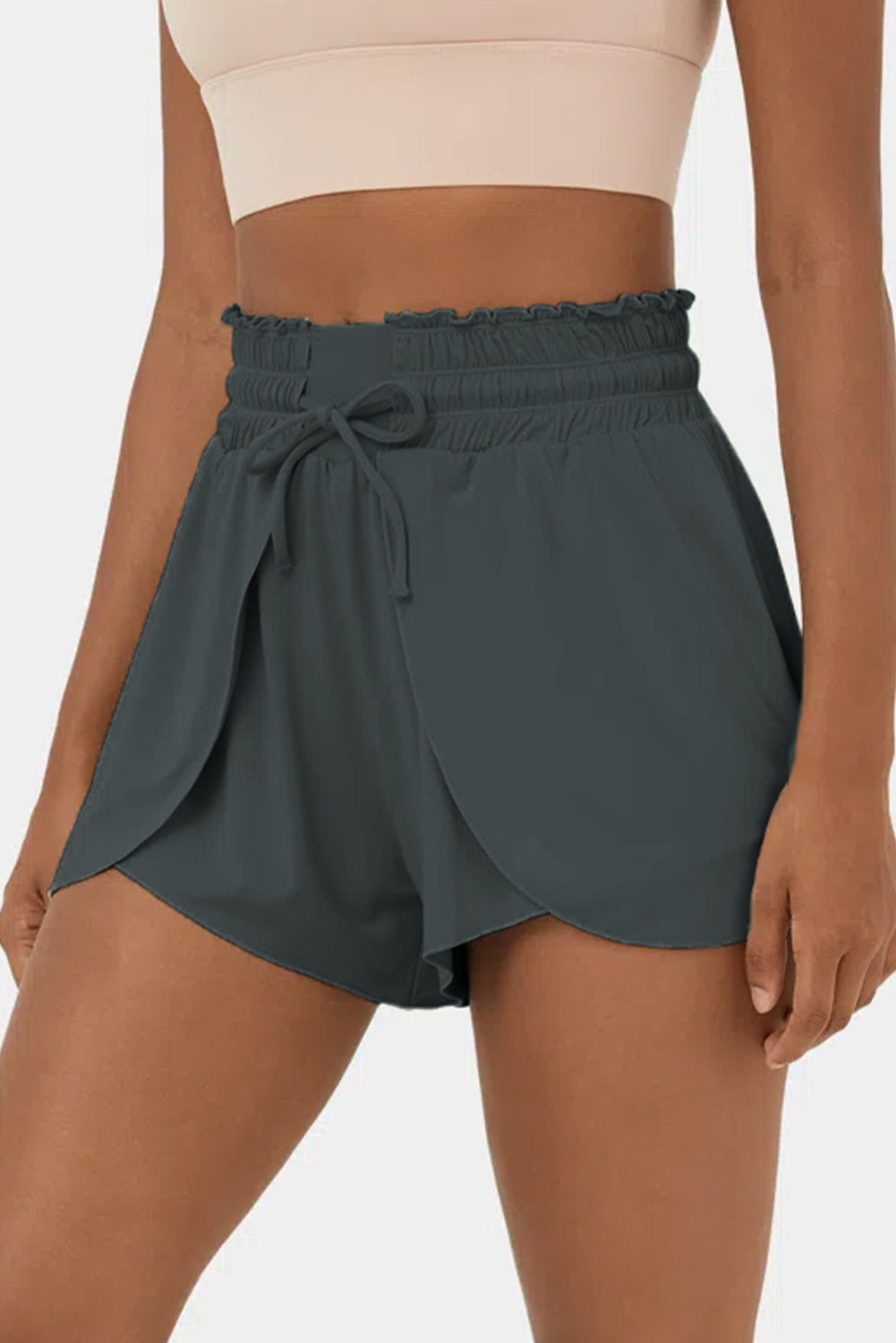 Black Frill High Waist Petal Wrap Swim Shorts