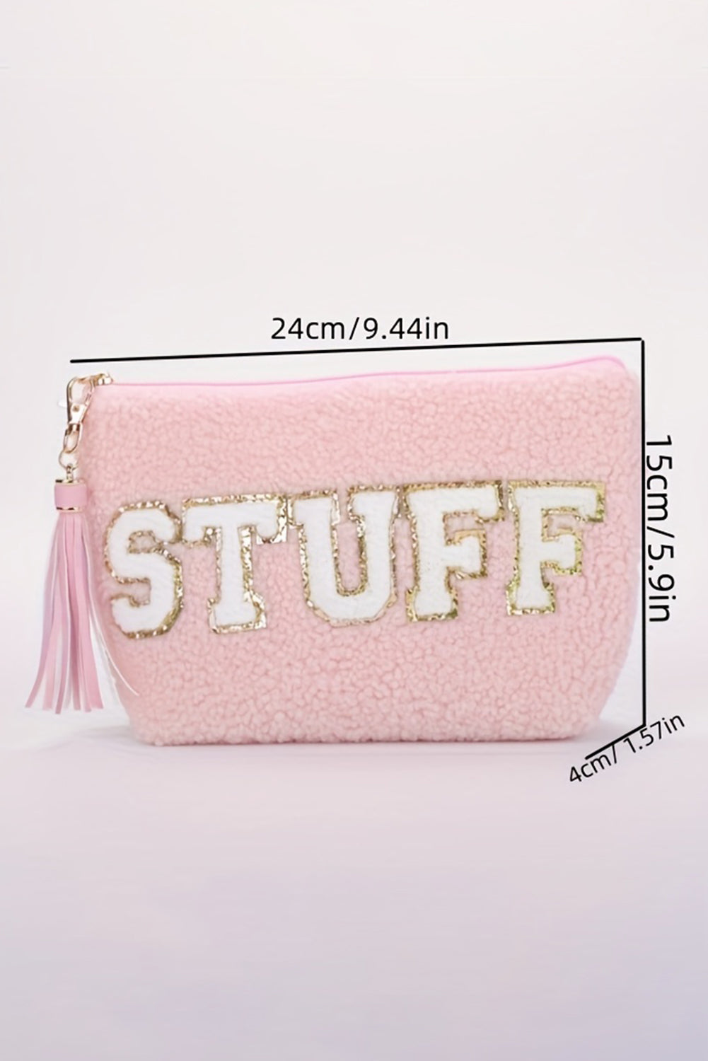 Phalaenopsis STUFF Letter Pattern Tassel Zipper Makeup Bag