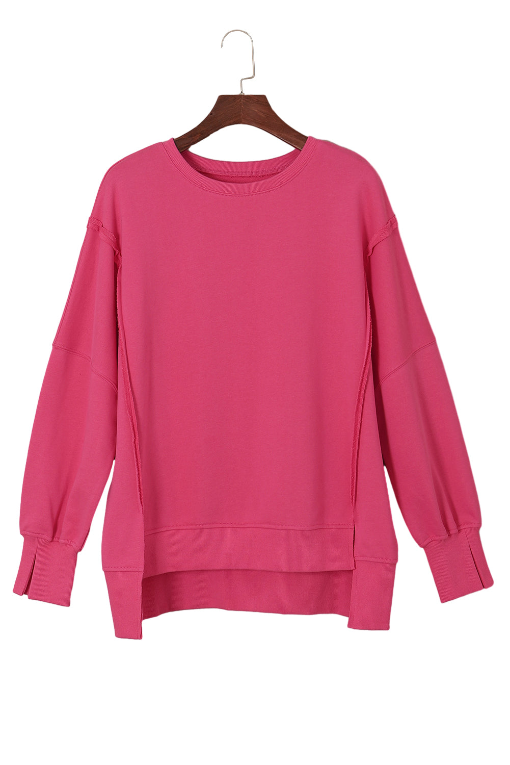 Black Exposed Seam Drop Shoulder Slit High Low Hem Sweatshirt