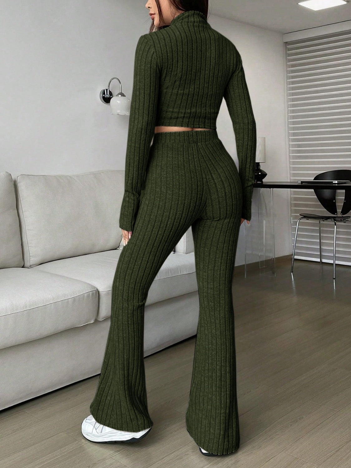 Zip Up Long Sleeve Top and Pants Set