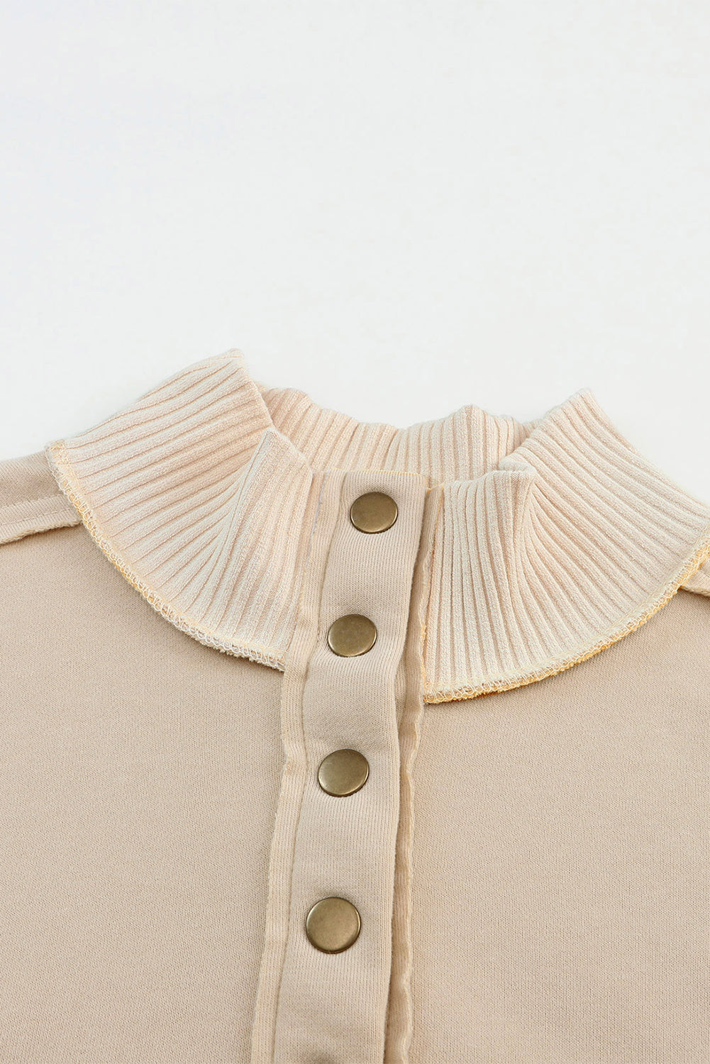 Gray Ribbed Trim Snap Button Collar Kangaroo Pocket Sweatshirt