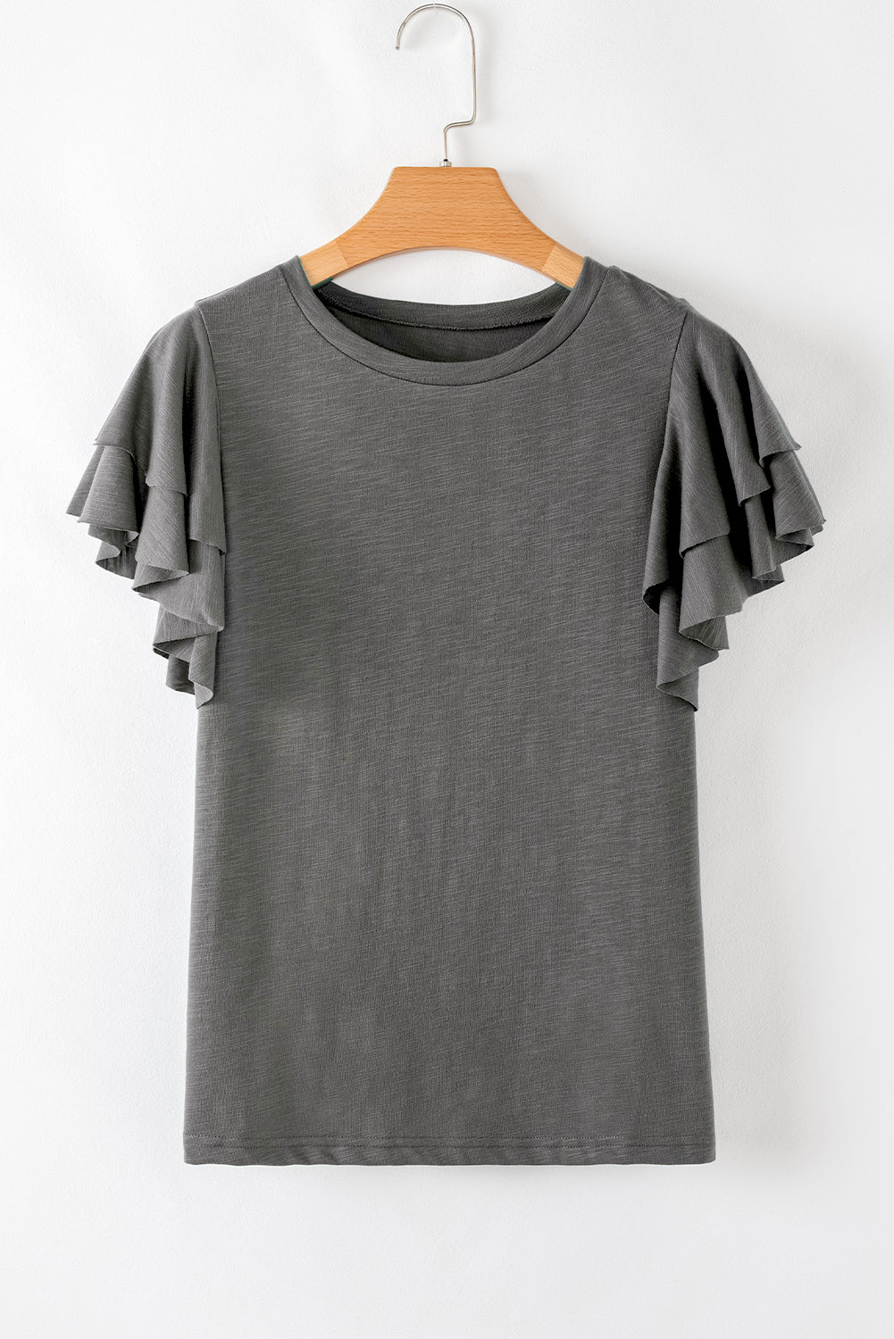 Dark Grey Ruffle Sleeve Plain Blouse - Kustom Kreations Goods