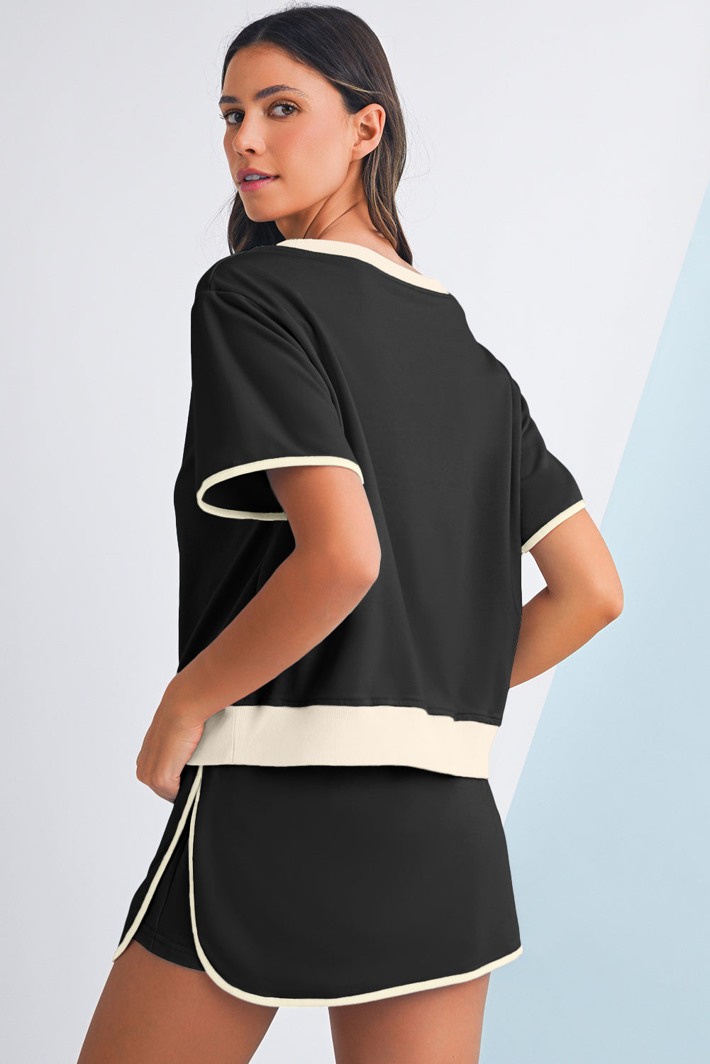 Evergreen Colorblock Edge Drop Shoulder T Shirt and Skort 2Pcs Set - Kustom Kreations Goods