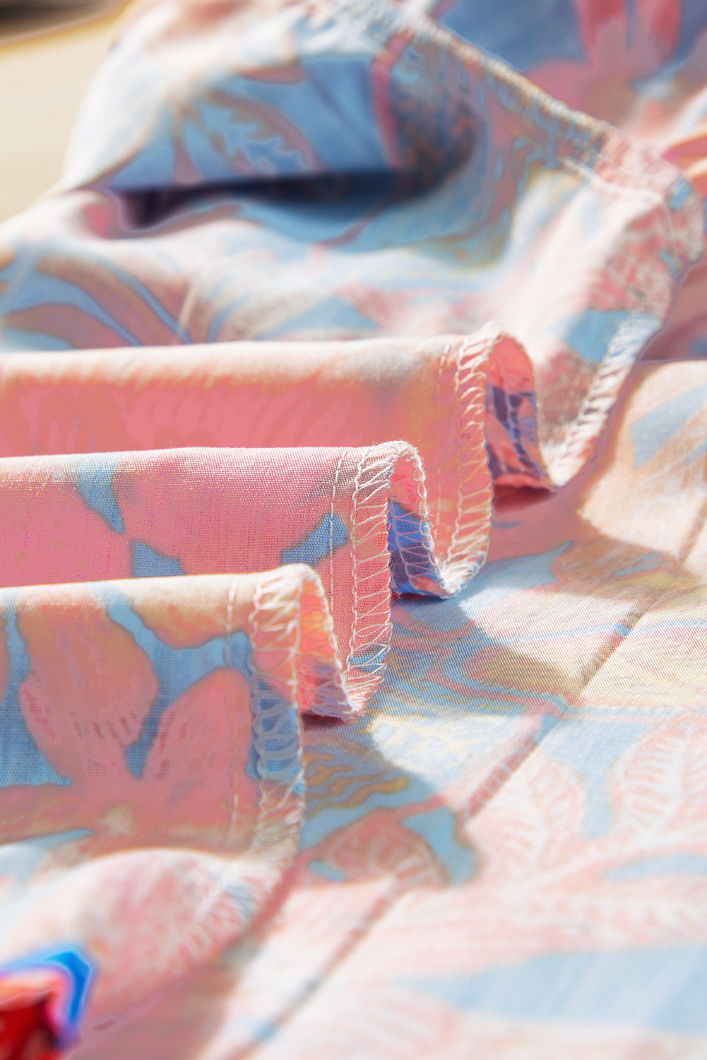 Pink Floral Print Ruffle Sleeve Mock Neck Blouse