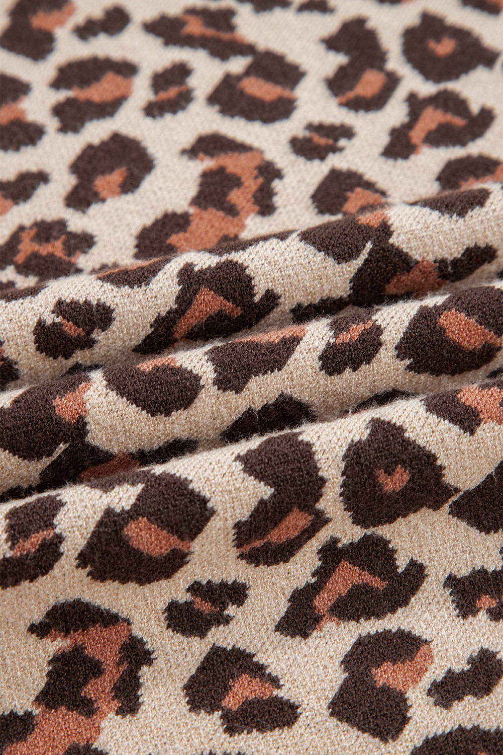 Khaki Leopard Print High Neck Shift Mini Sweater Dress - Kustom Kreations Goods