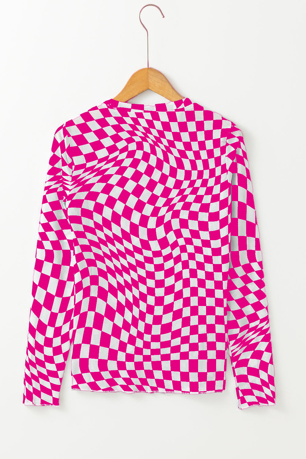 Black Checkered Pattern Mesh Long Sleeve Top - Kustom Kreations Goods