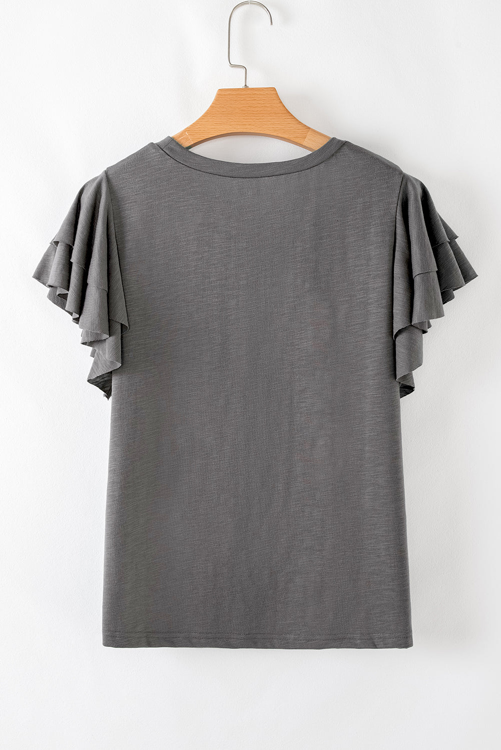 Dark Grey Ruffle Sleeve Plain Blouse - Kustom Kreations Goods