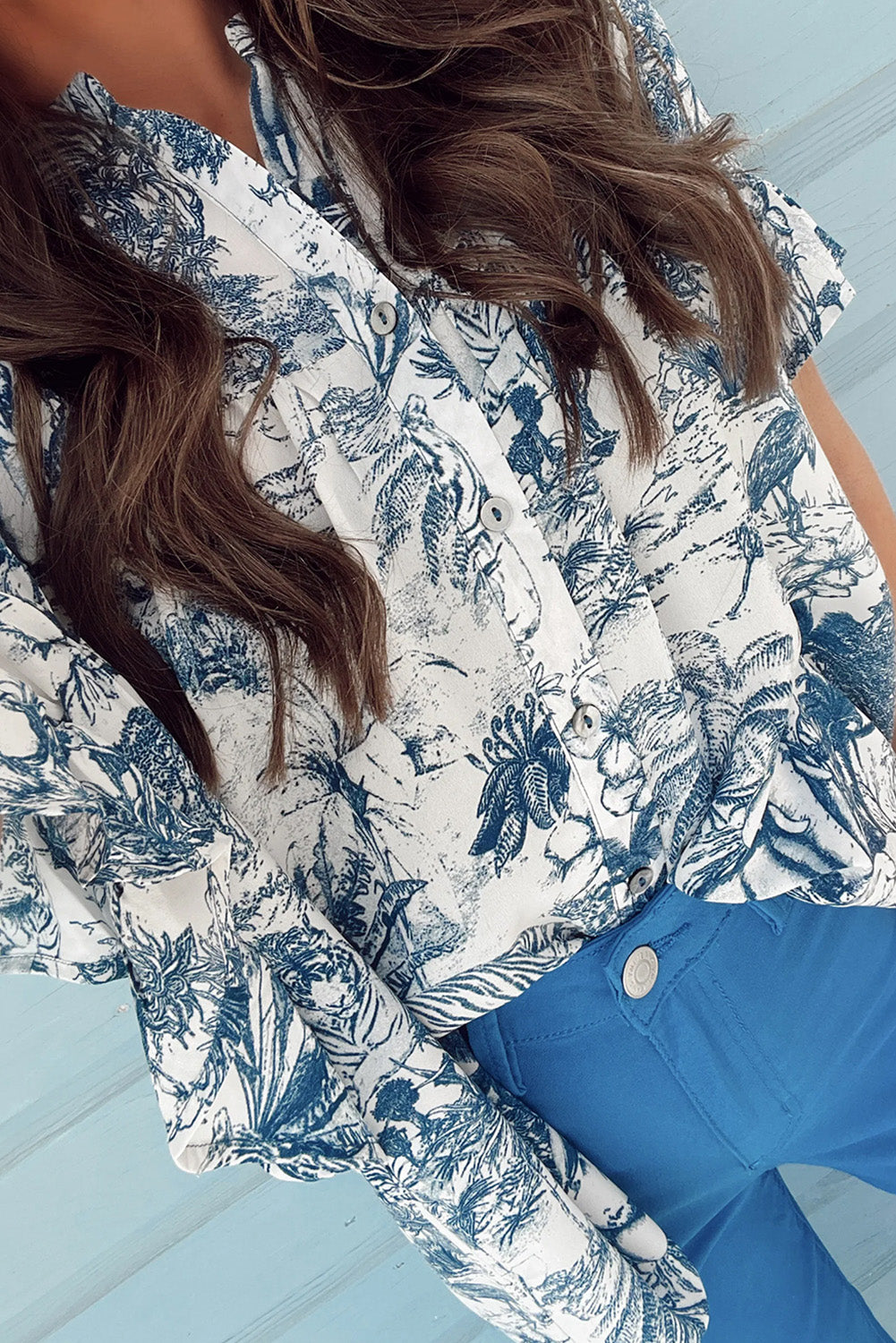 Ashleigh Blue Animal & Plants Print Ruffle Blouse