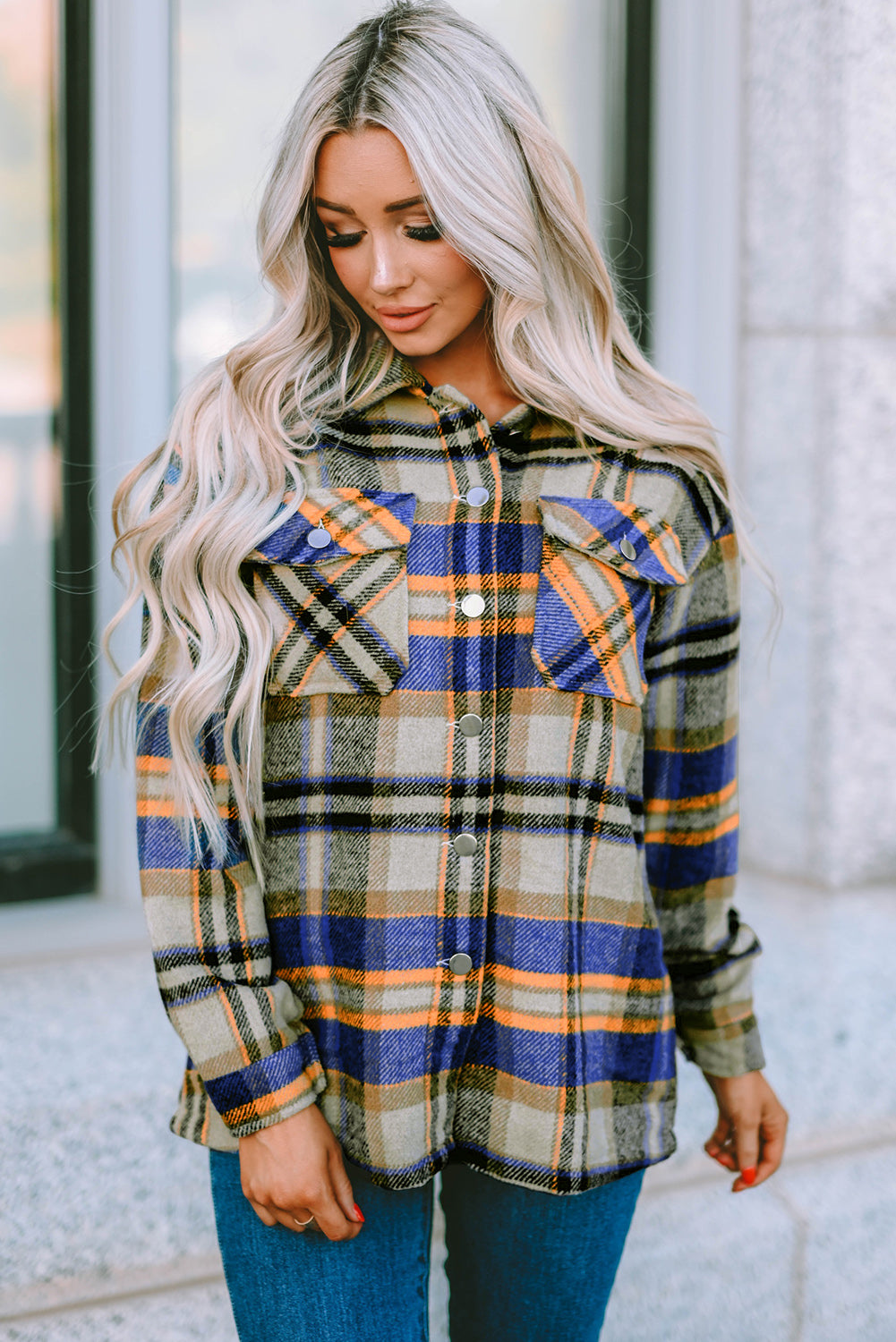 Multicolor Plaid Casual Button Up Flannel Jacket