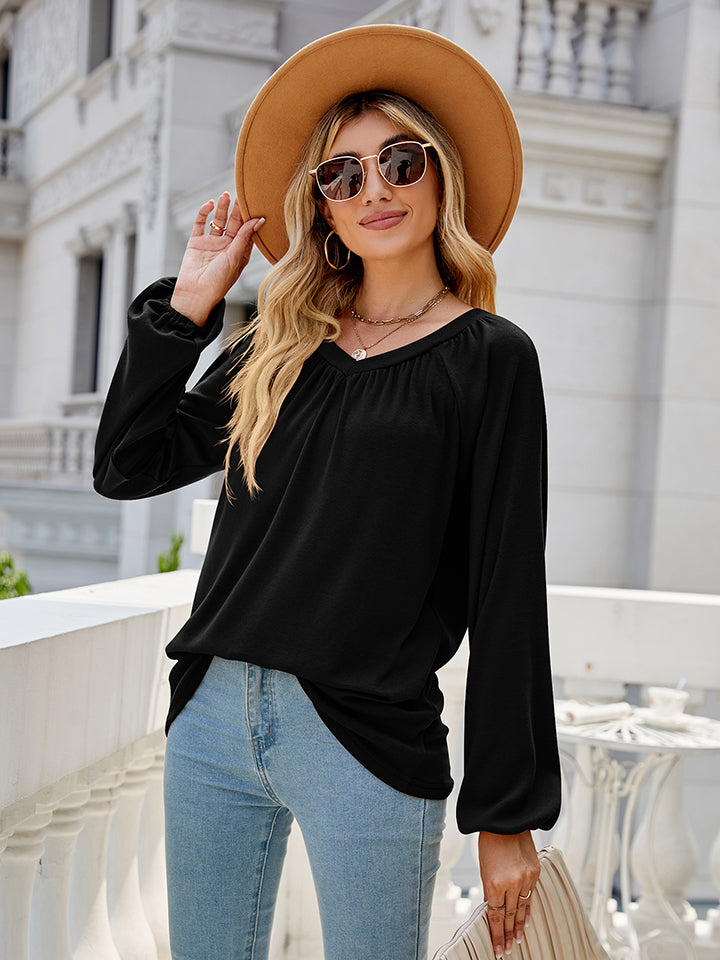 V-Neck Long Sleeve Blouse