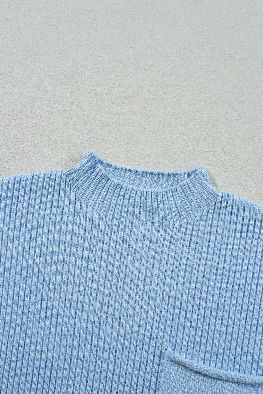 Beau Blue Patch Pocket Ribbed Knit Short Sleeve Sweater