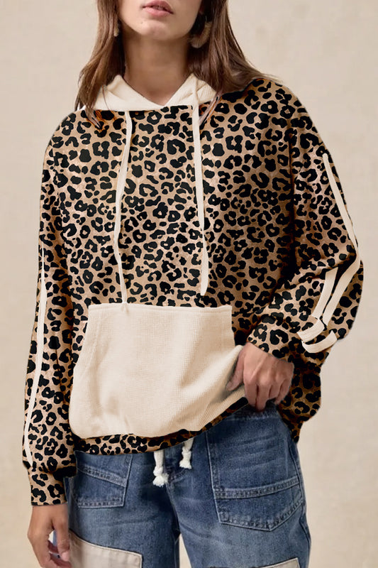 Smoke Gray Waffle Pocket Leopard Hoodie