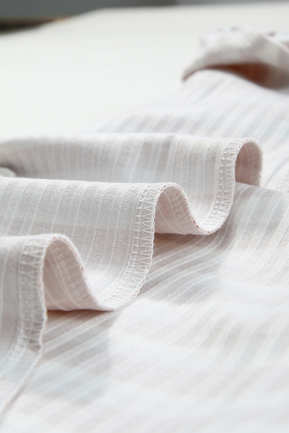 Stripes Print Ribbed Knit Long Sleeve Casual Mock Neck Top