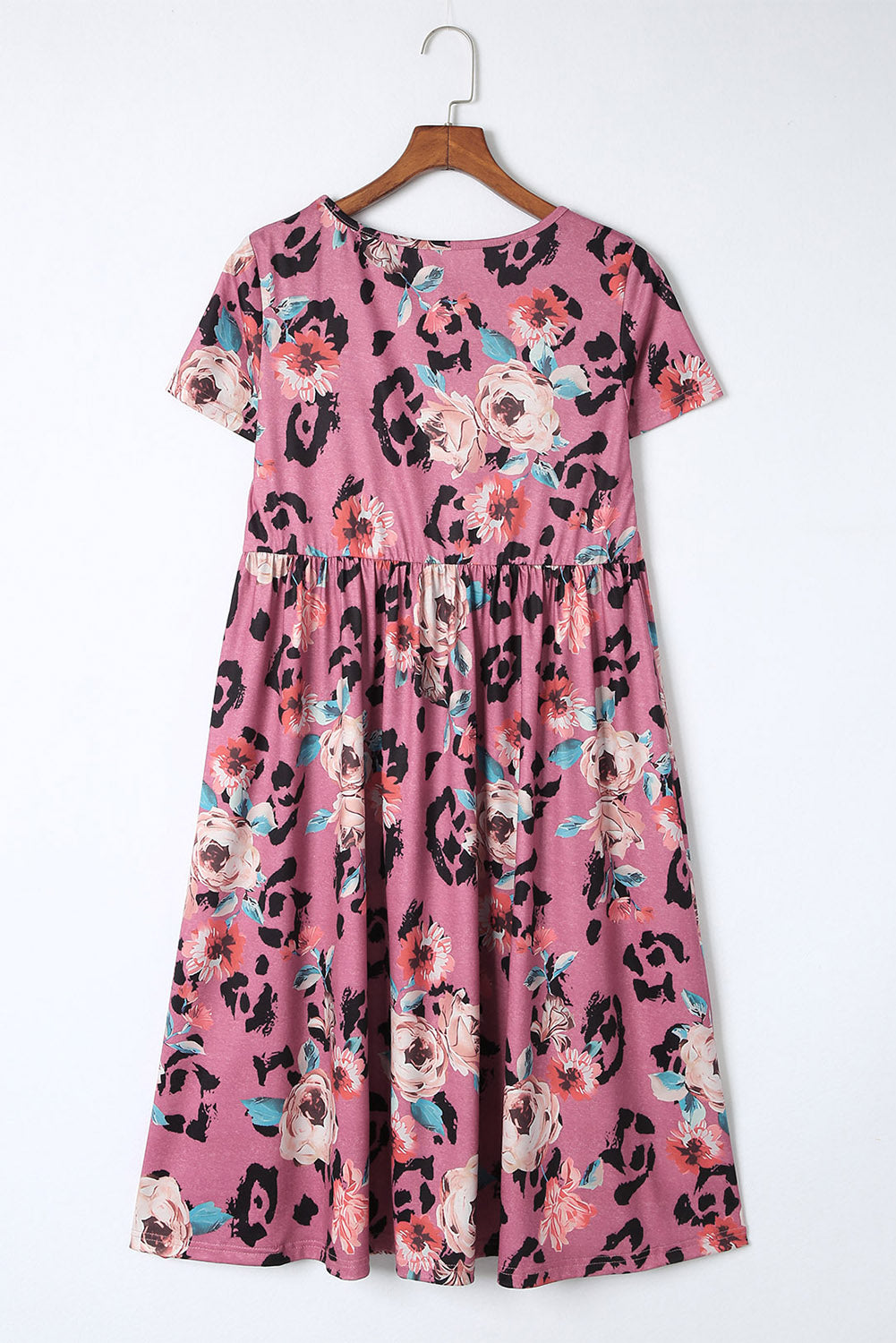 Red Foral Print Short Sleeve A-line High Waist Dress