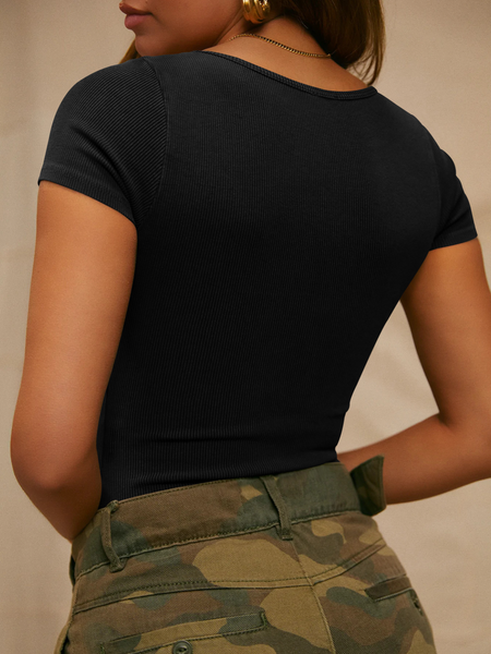 Short Sleeved Rib Knitted Bodysuit HWFUD7EA35