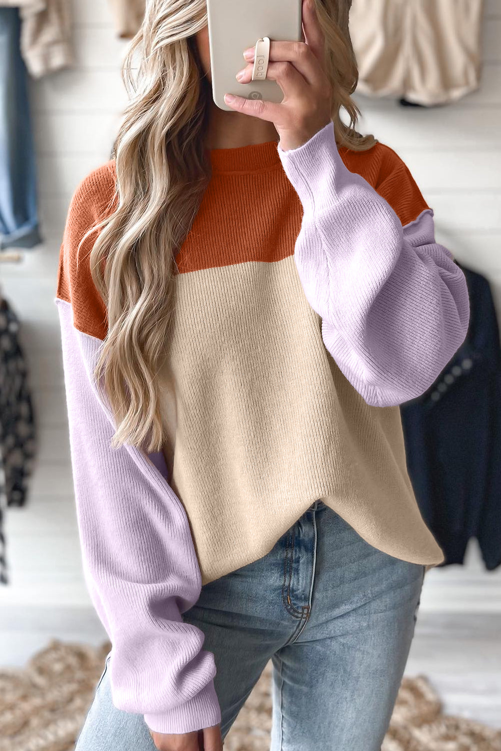 Green Colorblock Ribbed Knit Baggy Sweater - Kustom Kreations Goods