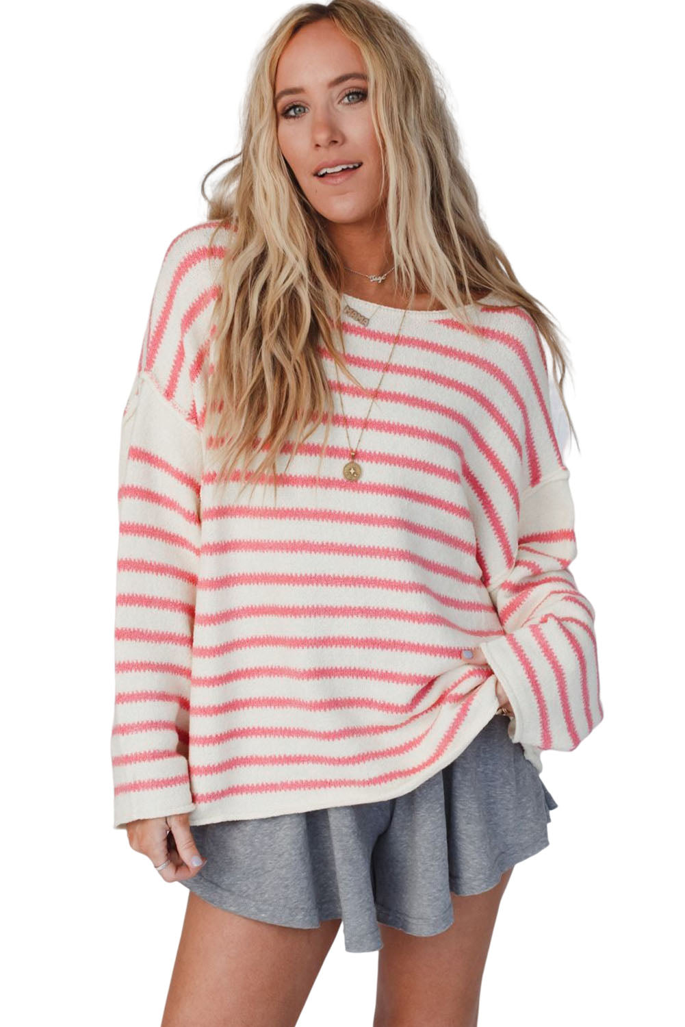 Yellow Striped Drop Sleeve Oversized Sweater