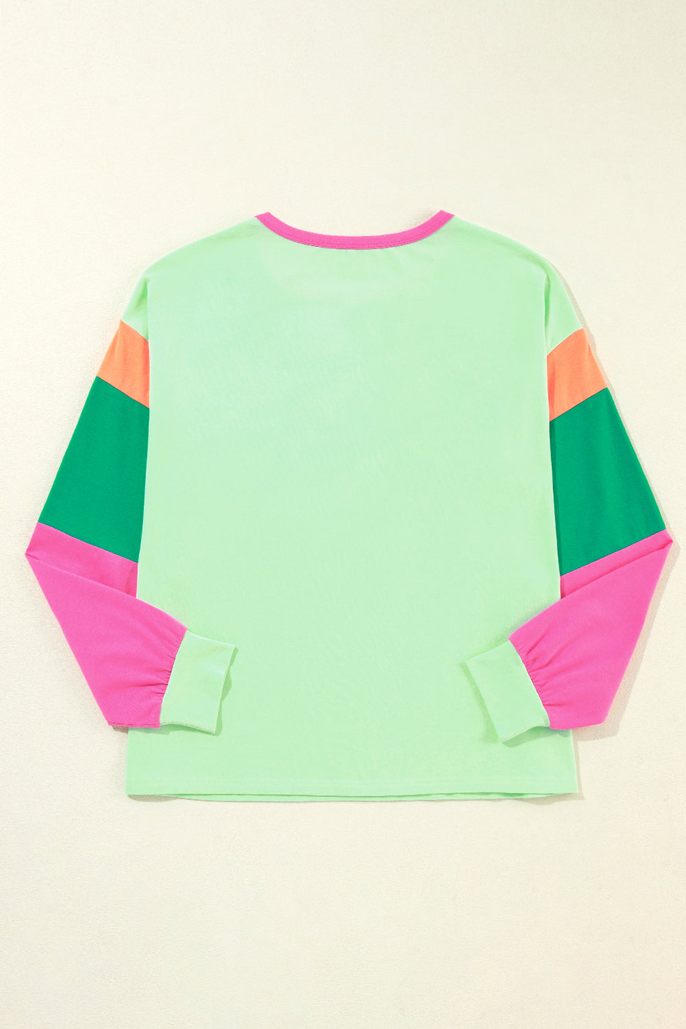 Green Color Block Sleeve Loose Fit Top