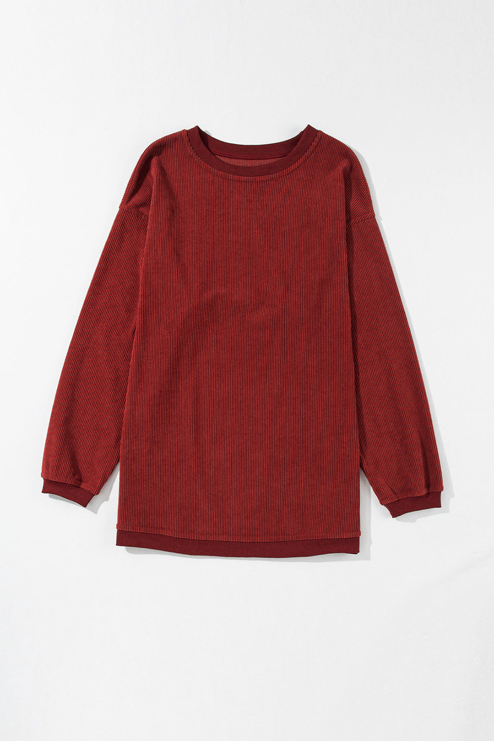 Red Plain Drop Sleeve Rib Knit Oversized Sweatshirt