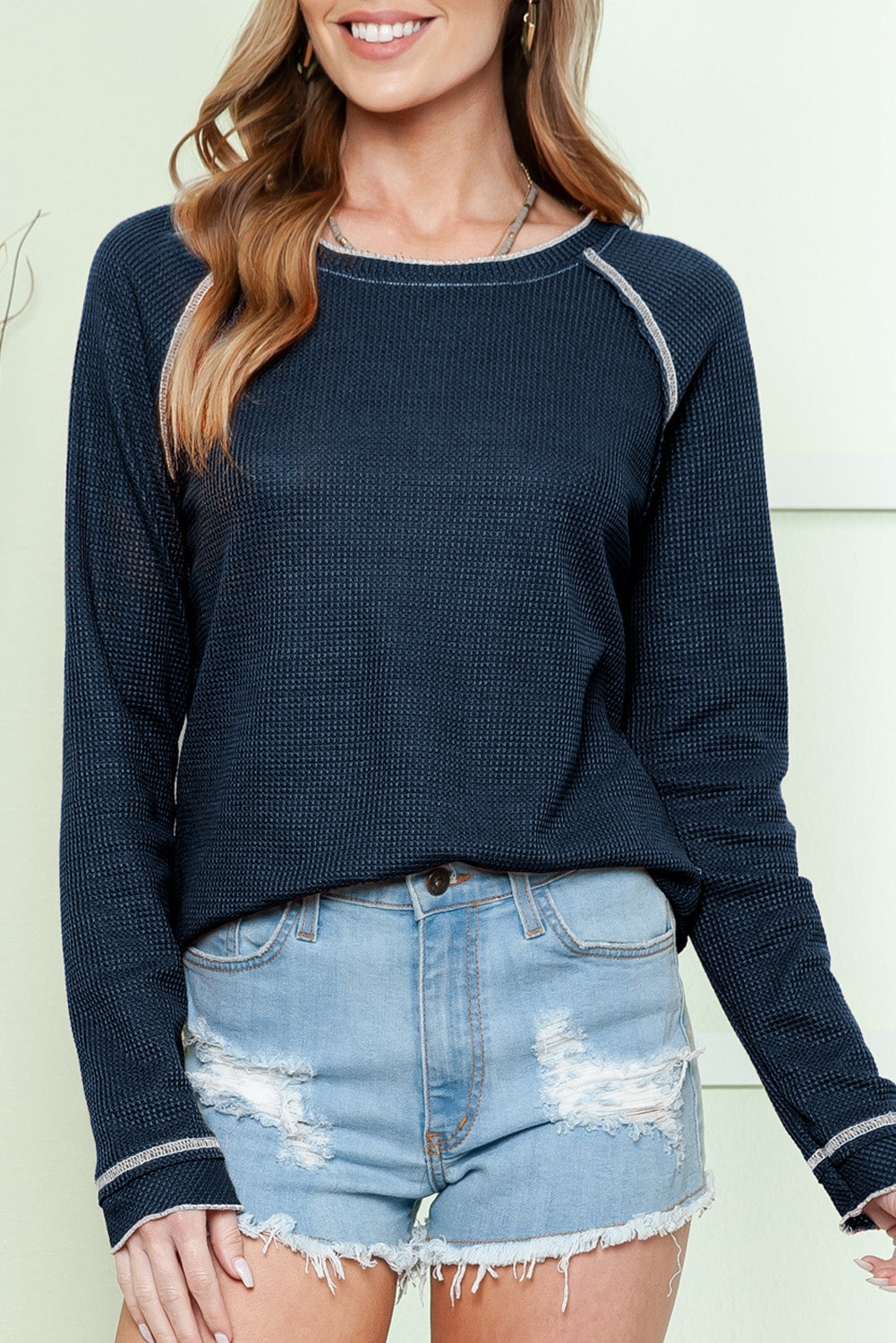Brown Textured Crewneck Long Sleeve Top - Kustom Kreations Goods