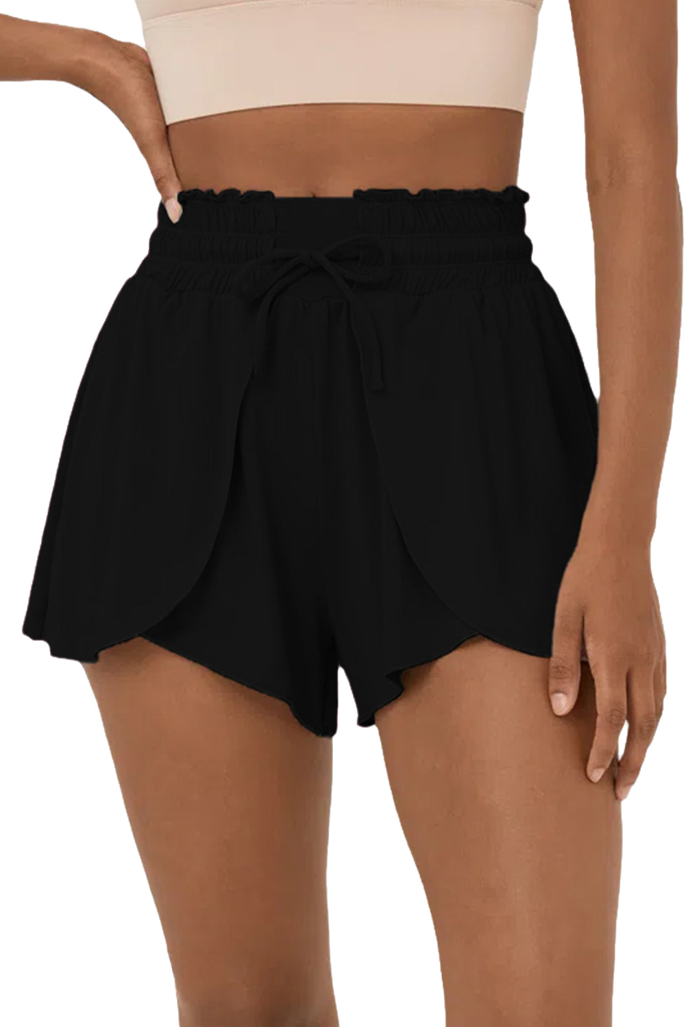 Black Frill High Waist Petal Wrap Swim Shorts