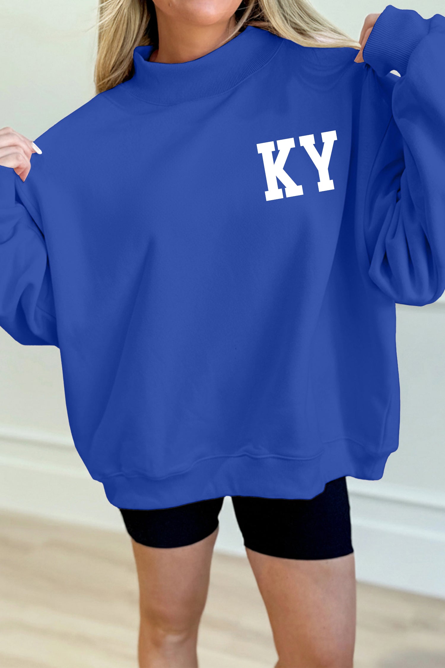 Dark Blue KY KENTUCKY Printed Mock Neck Sweatshirt - Kustom Kreations Goods