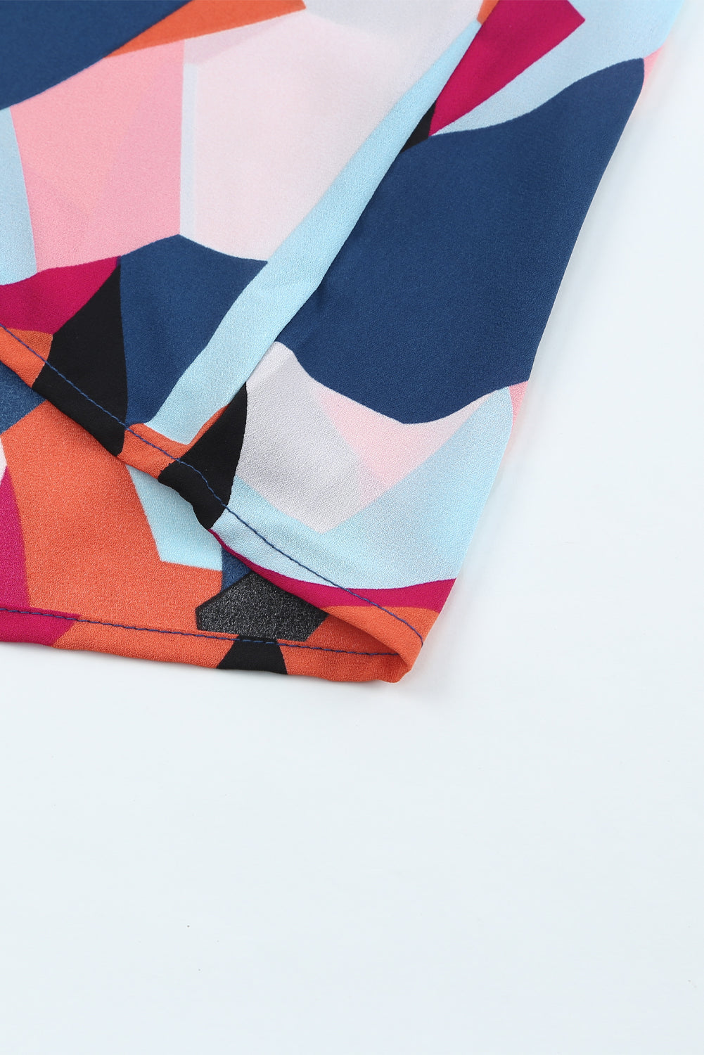 Multicolor Colorblock Casual Ruffle Puff Sleeve Blouse