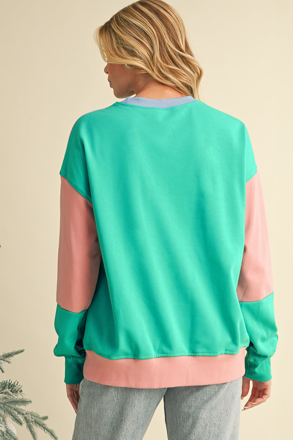 Sky Blue Colorblock Drop Shoulder Sweatshirt