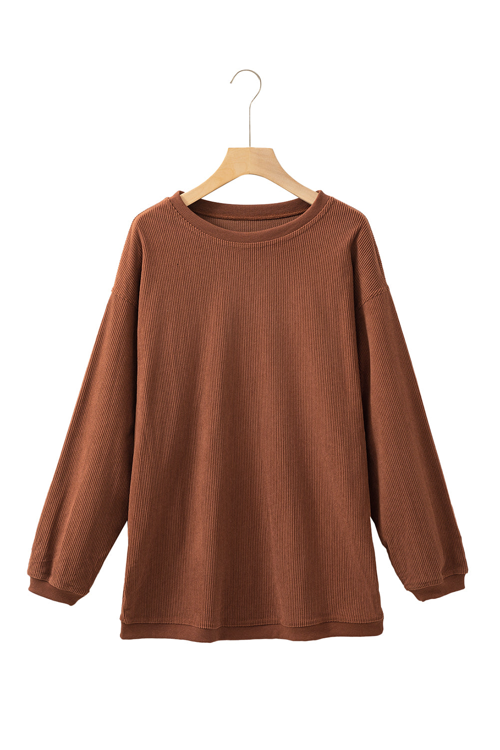 Orange Plain Drop Sleeve Rib-Knit Oversized Sweatshirt