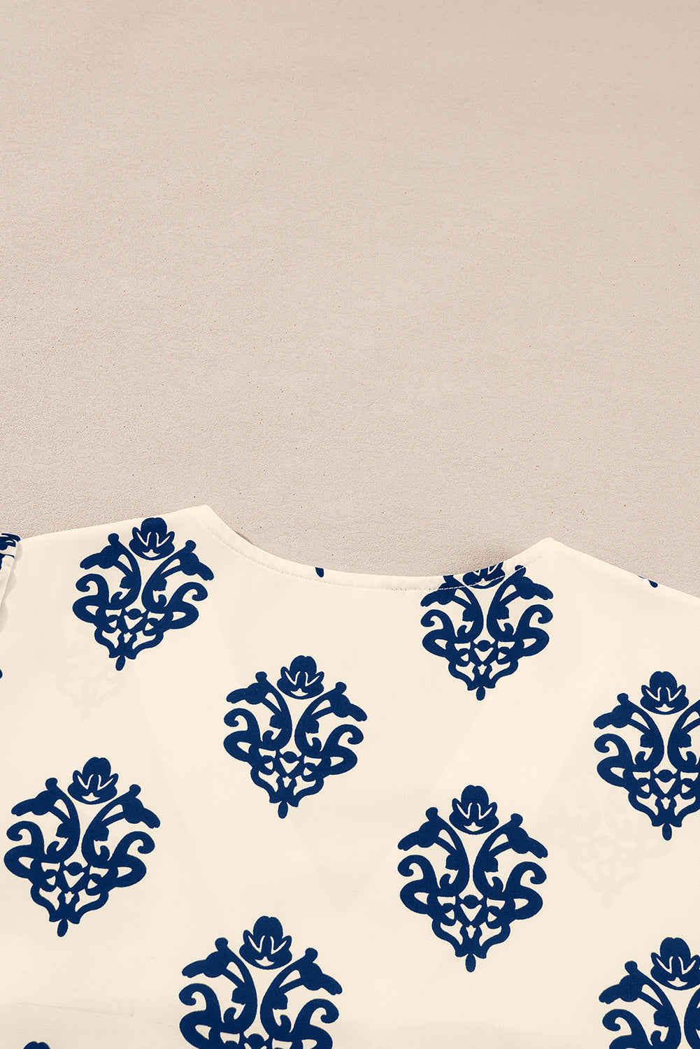 Green Damask Floral Print Contrast V Neck 3/4 Sleeve Blouse - Kustom Kreations Goods