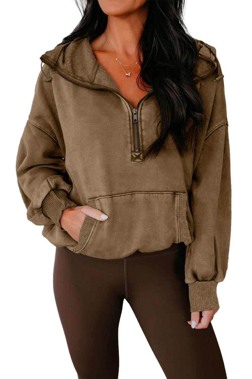 Wild Ginger  Half Zip Kangaroo Pocket Mineral Wash Baggy Hoodie