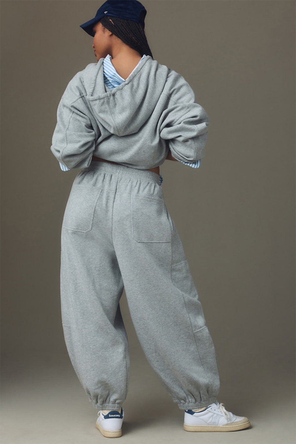 Gray Solid Long Sleeve Hooded Pleated Pocket Pants Set