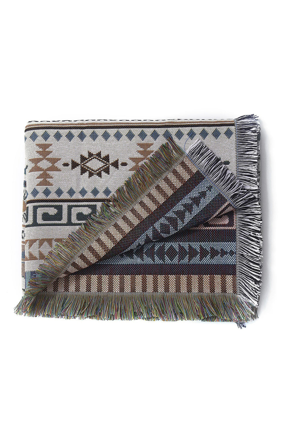 Bright White 130*160 Geometric Print Tassel Blanket