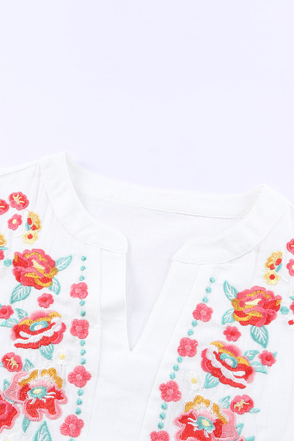 Black Floral Embroidered Boho Ruffle Puff Sleeve Blouse