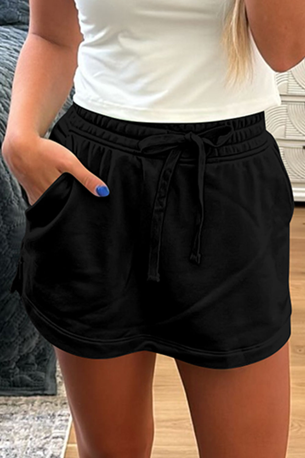 Light Grey French Terry Drawstring Mini Skort with Pockets - Kustom Kreations Goods